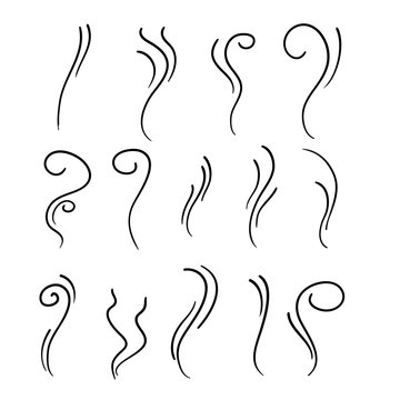 collection of smoke isolated on white background with doodle cartoon style vector