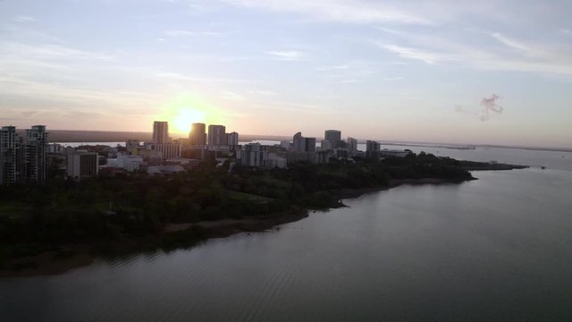 Aerial: Buildings on a Peninsula Surrounded by Beaches in Darwin