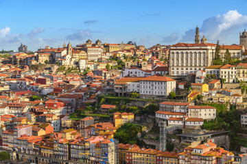 Fototapeta na wymiar Porto Portugal city skyline at Porto Ribeira