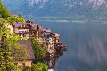 Fototapeta na wymiar Hallstatt Austria, Nature landscape of Hallstatt village with lake and mountain