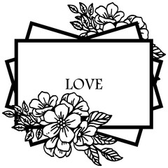 Various shape poster love romantic, with leaf floral frame black and white. Vector