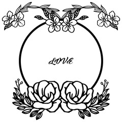 Card design of love with elegant flower frame, in black and white color. Vector