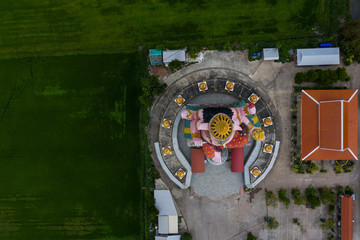 Aerial view of The Ganesha idol enshrined in temple thailand. religion.
