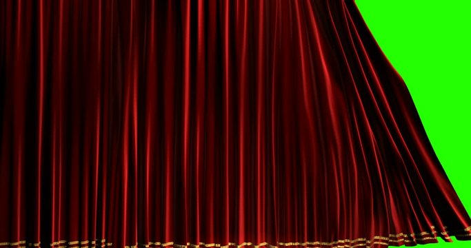 high quality animation perfectly red curtain opening movement background, with chroma key green screen