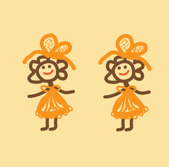  happy girls with bows, hand drawing