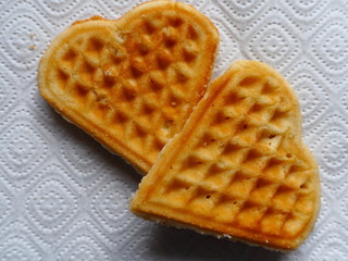 waffles in the shape of hearts. biscuit. kitchen. cooking