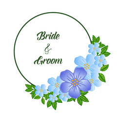 Decoration of card bride and groom, with circle of colorful flower frame. Vector