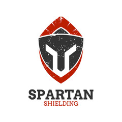 shield spartan head/helmet logo with grunge effect style