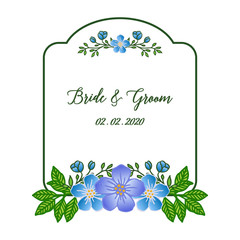 Greeting card of bride and groom, with elegant colorful wreath frame. Vector