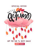 Autumn leaves background. Seasonal lettering.vector illustration.Promotion sale banner of autumn season.