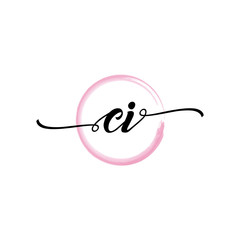 CI initial handwriting logo template, round logo in watercolor color with handwritten letters in the middle. Handwritten logos are used for, weddings, fashion, jewelry, boutiques, flowers, business
