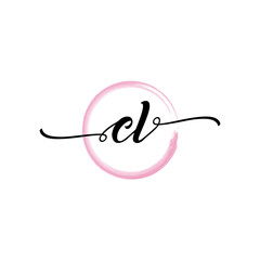 CL initial handwriting logo template, round logo in watercolor color with handwritten letters in the middle. Handwritten logos are used for, weddings, fashion, jewelry, boutiques, flowers, business