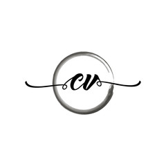 CV initial handwriting logo template, round logo in watercolor color with handwritten letters in the middle. Handwritten logos are used for, weddings, fashion, jewelry, boutiques, flowers, business