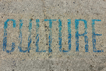 culture blue letters on a road in Gatineau, Canada