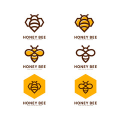 Honey bee set. Vector. Set of honey and bee labels for honey logo products. Isolated insect icon. Flying bee. Flat style vector illustration. - obrazy, fototapety, plakaty