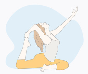 Young beautiful woman practicing yoga and gymnastic. Wellness concept. Classes in single sports. Hand drawn style vector design illustrations.