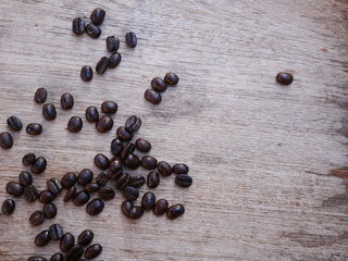 coffee beans on wood background