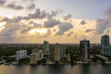 Fototapeta na wymiar Sunset over Brickell Miami FL with bayfront condominiums