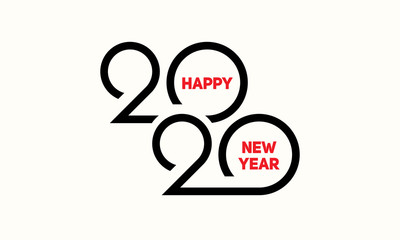 Happy New Year 2020 Text Design Lettering, Vector Logo illustration.