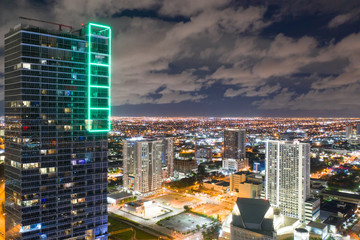 Skyscraper with neon lights in Downtown Miami