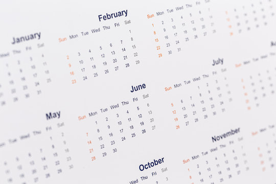 Blurred calendar abstract, background close-up image