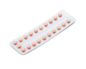 Birth control pills isolated on white background.