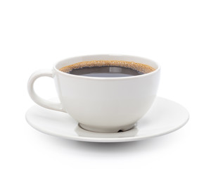 White cup of black coffee isolated on white background with clipping path