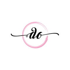 DO initial handwriting logo template. round logo in watercolor color with handwritten letters in the middle. Handwritten logos are used for, weddings, fashion, jewelry, boutiques and business