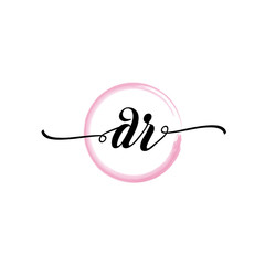 Obraz premium DR initial handwriting logo template. round logo in watercolor color with handwritten letters in the middle. Handwritten logos are used for, weddings, fashion, jewelry, boutiques and business
