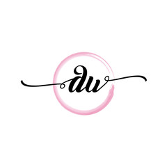 DU initial handwriting logo template. round logo in watercolor color with handwritten letters in the middle. Handwritten logos are used for, weddings, fashion, jewelry, boutiques and business