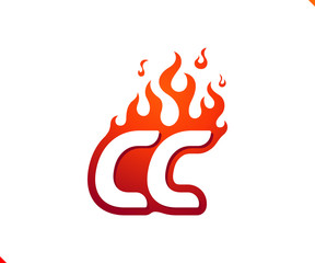 Uppercase initial logo letter CC with blazing flame silhouette,  simple and retro style logotype for adventure and sport activity.