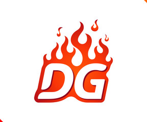 Uppercase initial logo letter DG with blazing flame silhouette,  simple and retro style logotype for adventure and sport activity.