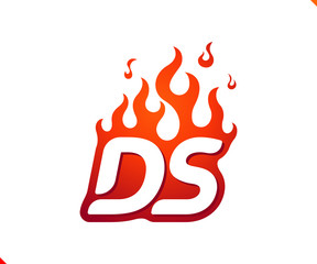 Uppercase initial logo letter DS with blazing flame silhouette,  simple and retro style logotype for adventure and sport activity.