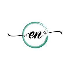 EN initial handwriting logo template. round logo in watercolor color with handwritten letters in the middle. Handwritten logos are used for, weddings, fashion, jewelry, boutiques and business