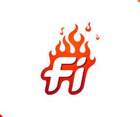 Uppercase initial logo letter FI with blazing flame silhouette,  simple and retro style logotype for adventure and sport activity.