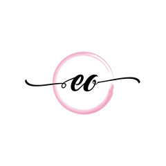 EO initial handwriting logo template. round logo in watercolor color with handwritten letters in the middle. Handwritten logos are used for, weddings, fashion, jewelry, boutiques and business