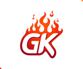 Uppercase initial logo letter GK with blazing flame silhouette,  simple and retro style logotype for adventure and sport activity.
