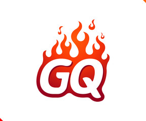 Uppercase initial logo letter GQ with blazing flame silhouette,  simple and retro style logotype for adventure and sport activity.