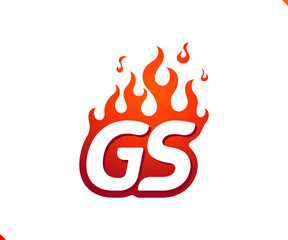 Uppercase initial logo letter GS with blazing flame silhouette,  simple and retro style logotype for adventure and sport activity.
