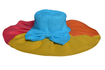 Summer colorful hat, big hat fasion with colorful for woman isolated on white background. with clipping path