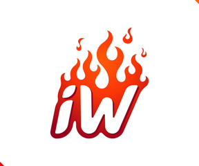 Uppercase initial logo letter IW with blazing flame silhouette,  simple and retro style logotype for adventure and sport activity.