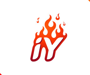 Uppercase initial logo letter IY with blazing flame silhouette,  simple and retro style logotype for adventure and sport activity.