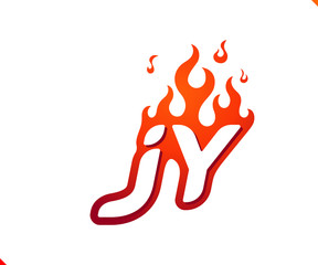 Uppercase initial logo letter JY with blazing flame silhouette,  simple and retro style logotype for adventure and sport activity.