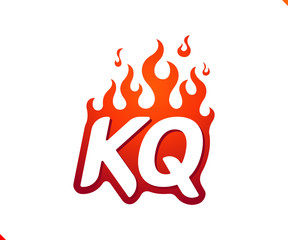Uppercase initial logo letter KQ with blazing flame silhouette,  simple and retro style logotype for adventure and sport activity.