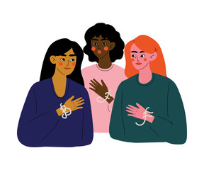 Three Beautiful Young Woman Talking to Each Other, Female Friendship, Friends Spending Time Together Vector Illustration