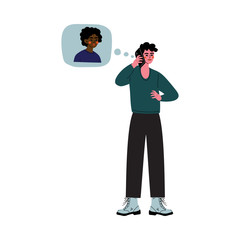 Young Man Talking on Phone with His Girlfriend Vector Illustration