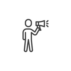 Man with megaphone line icon. Human speaking linear style sign for mobile concept and web design. Megaphone, announcement, speaker outline vector icon. Symbol, logo illustration. Vector graphics