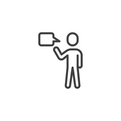 Conversation line icon. linear style sign for mobile concept and web design. Man with speech bubble outline vector icon. Symbol, logo illustration. Vector graphics