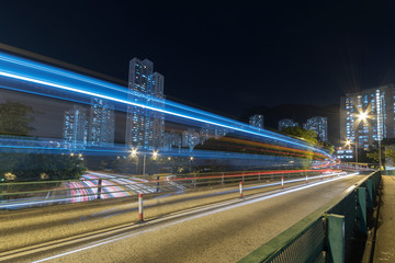 Fototapeta premium Night traffic in urban area of Hong Kong city