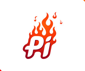 Uppercase initial logo letter PI with blazing flame silhouette,  simple and retro style logotype for adventure and sport activity.
